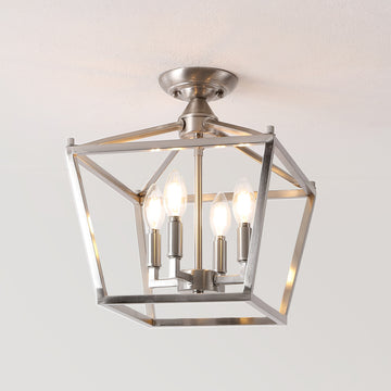 Plains Mini Lantern 12" Iron Modern Farmhouse LED Flush Mount